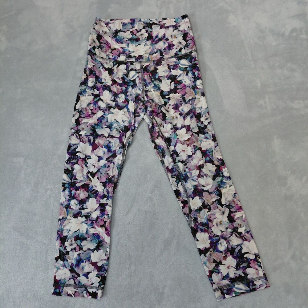 Lululemon Align High Rise Crop 21 Floral Leggings Womens Size 4 Nulu Purple